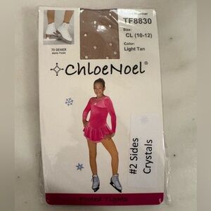 Chloe Noel Footed Figure Skating Tights with Crystals on Both Legs in Light Tan